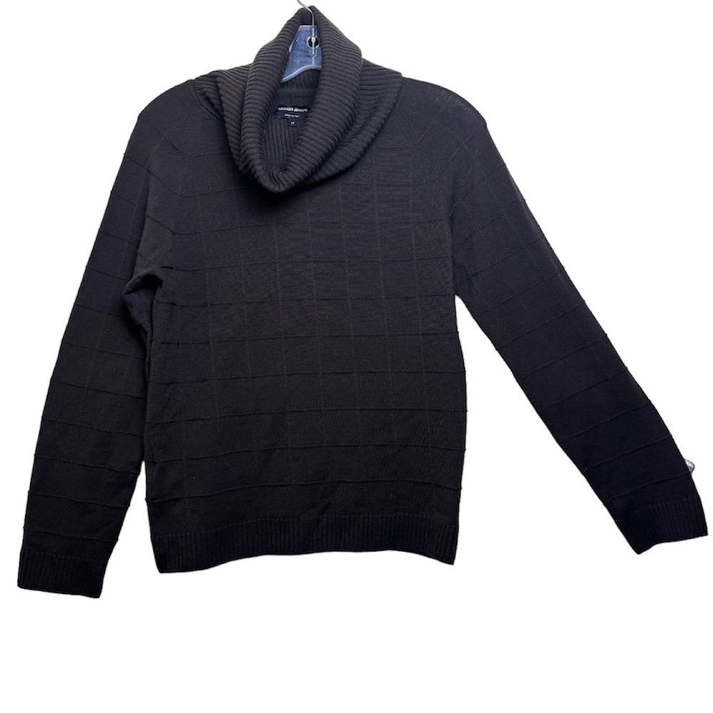 Giorgio Armani Cowl Neck Ribbed Check Sweater Turtleneck Wool Black Label Top L